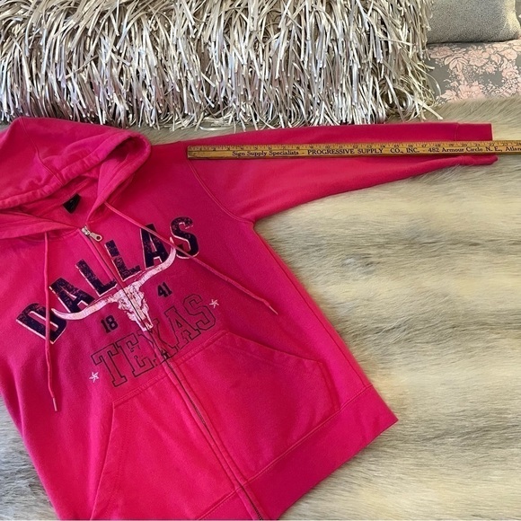 DALLAS TEXAS Hot Pink Zip Up Kangaroo Pocket Long sleeve Hoodie Sweatshirt S - Picture 6 of 10